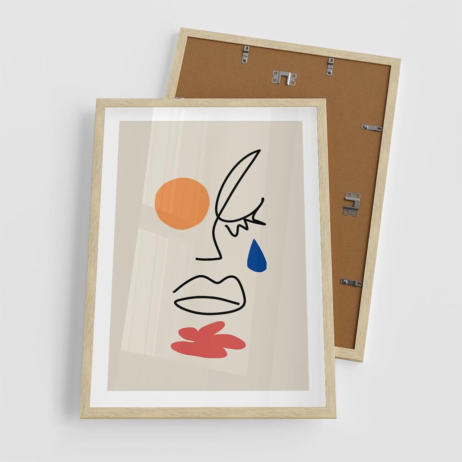 Plakat w ramie 50x70 - Impresje Plam - abstrakcyjny obraz, przypomina twarz - rama drewno