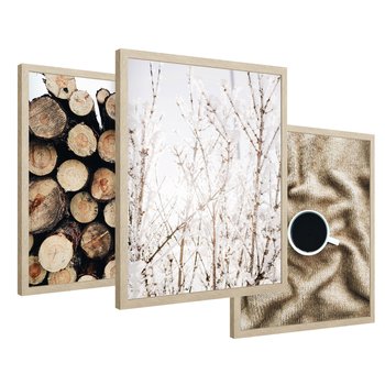 Zestaw obrazy w ramie 50x70 galeria - Kawa, zima, jesień, klimatyczne - rama drewno