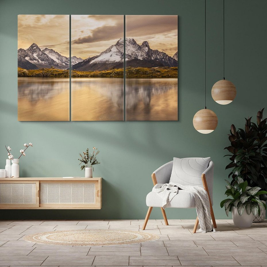 Obraz na płótnie 120x80 - Harmonia natury - góry, jezioro