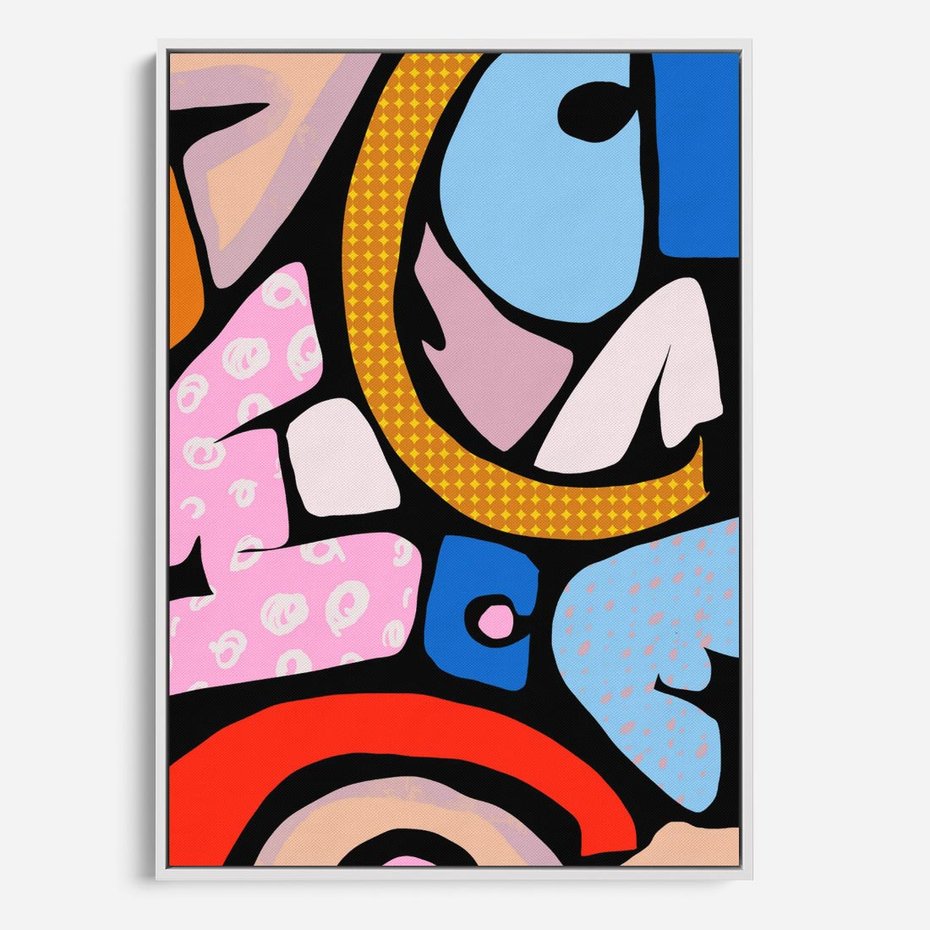 Obraz w ramie 50x70 - Kolory Komiksu - abstrakcyjne formy, komiksowy styl - rama biała