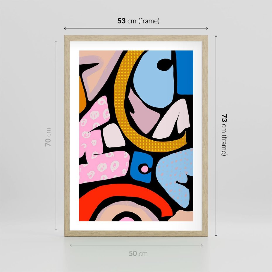 Plakat w ramie 50x70 - Kolory Komiksu - abstrakcyjne formy, komiksowy styl - rama drewno