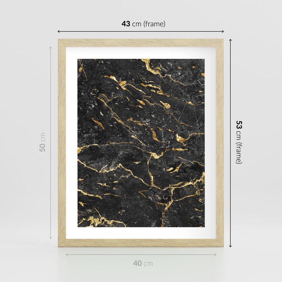 Plakat w ramie 40x50 - Egzotyczny Blask - marmur, złoto - rama drewno