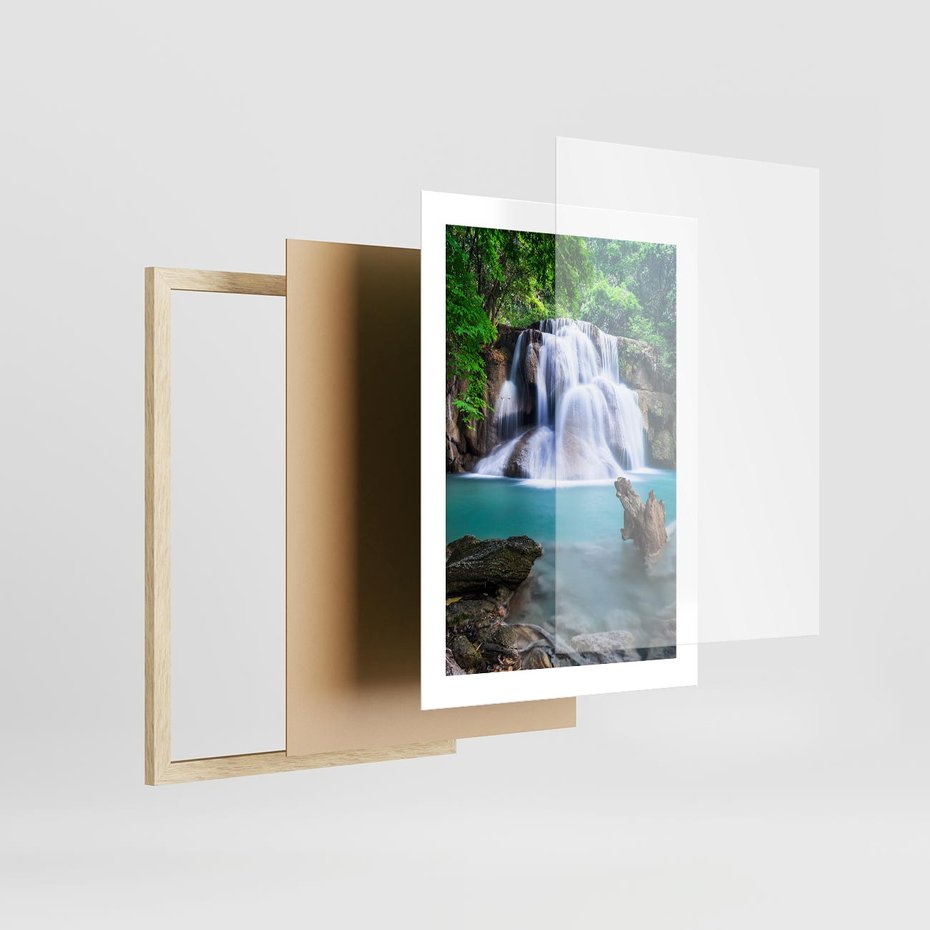 Plakat w ramie 30x40 - Abstrakcyjna nowoczesność - wodospad, woda - rama drewno