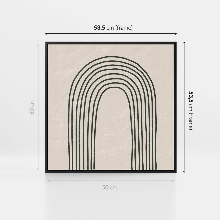 Obraz w ramie 50x50 - Intrygujące Zagięcia - boho plakat, czarna tęcza - rama czarna