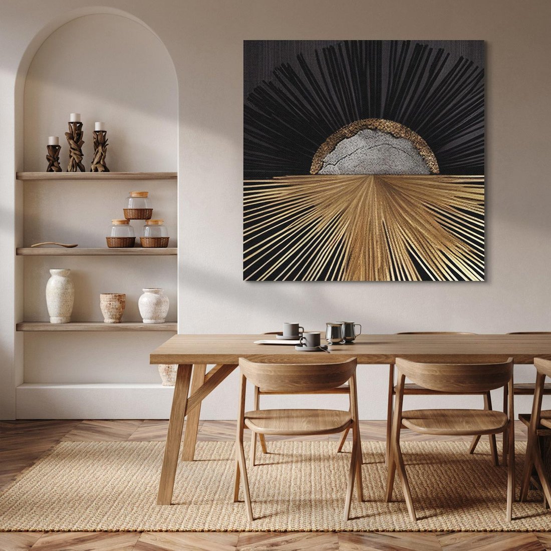 Obraz na płótnie 50x50 - Metaliczne Boho Abstrakcje - boho, słońce