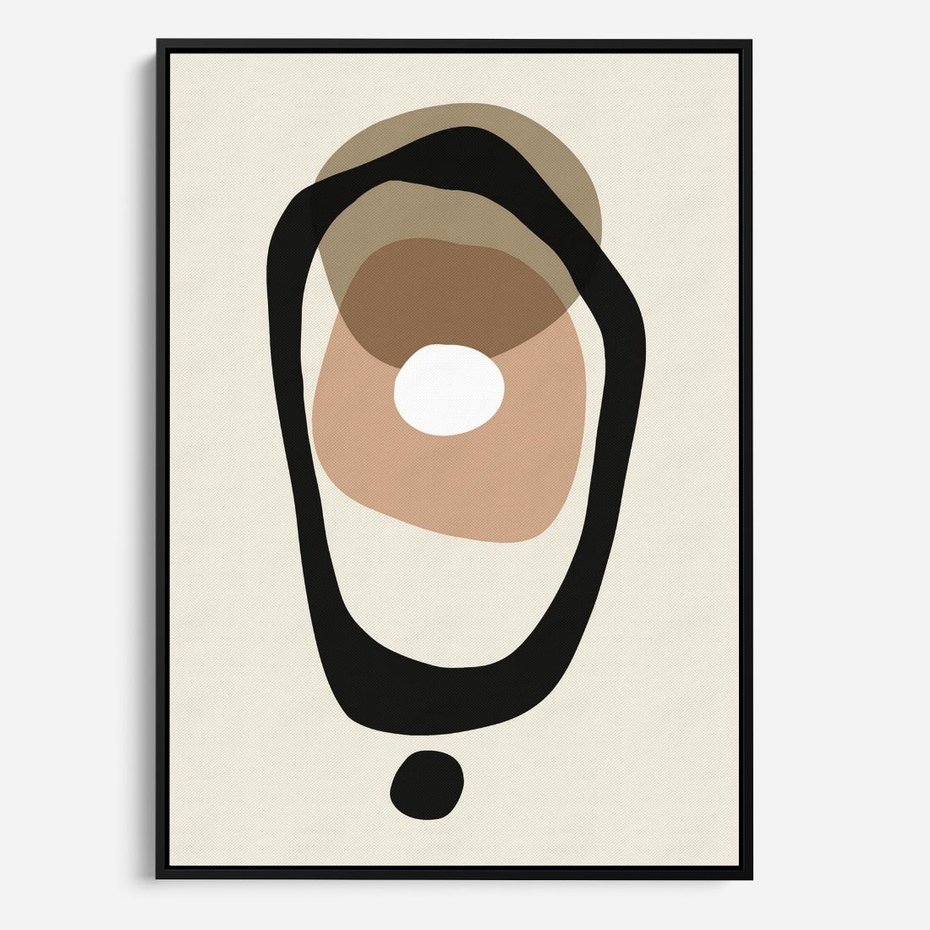 Obraz w ramie 50x70 - Intrygujące Zaskoczenia - beżowa abstrakcyjna kompozycja, czarny akcent - rama czarna