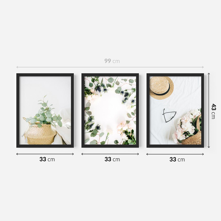 Zestaw obrazy w ramie 30x40 galeria - Kwiaty, koszyk, minimalizm, prostota - rama czarna