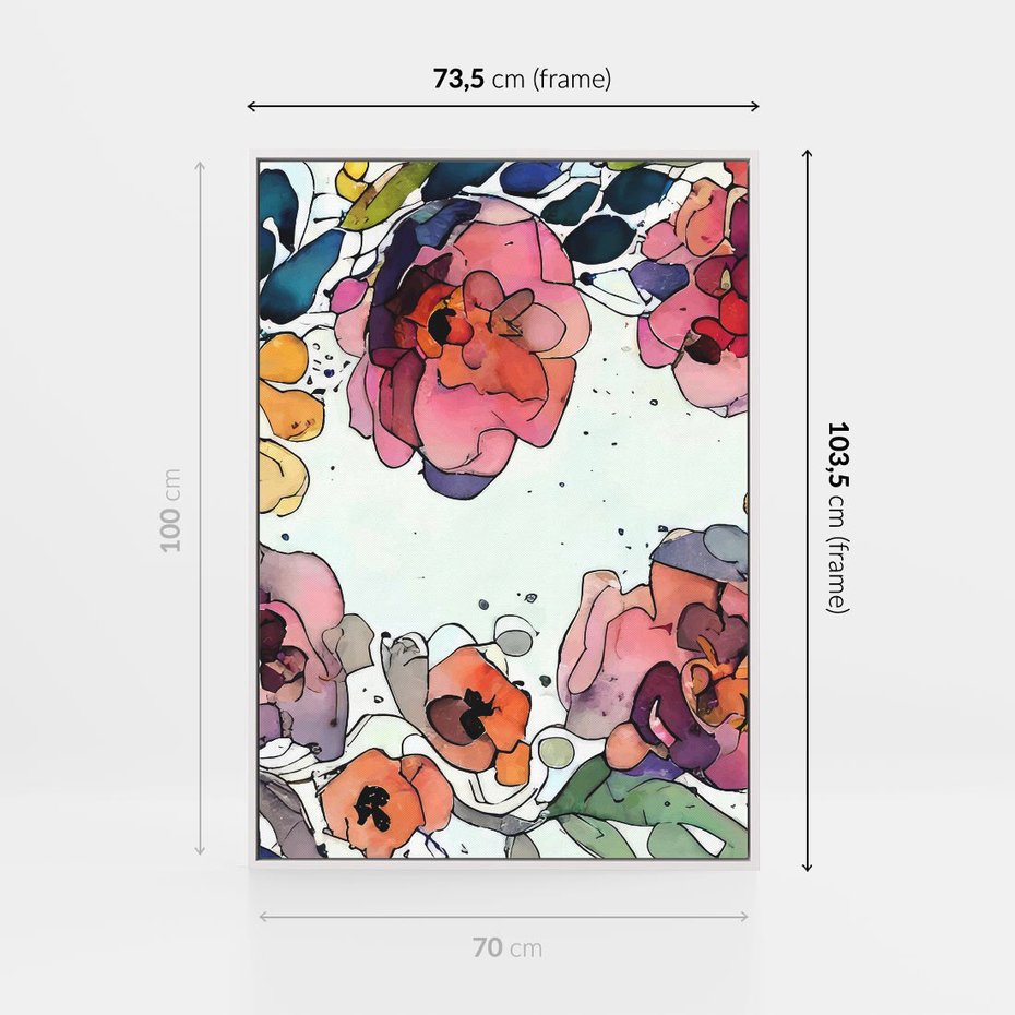 Obraz w ramie 70x100 - Rozkwitające marzenia - akwarelowe kwiaty, kolory - rama biała