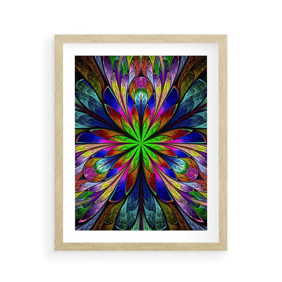 Plakat w ramie 40x50 - Witrażowa magia na płótnie - witraż, sztuka - rama drewno