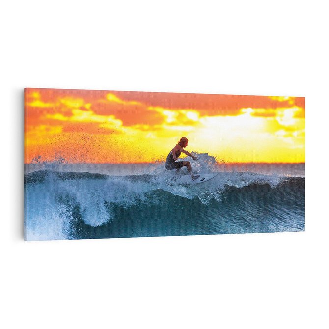 Obraz na płótnie 100x50 - Surfer na falach morza: Spotkanie z wolnością - surfer, surfing