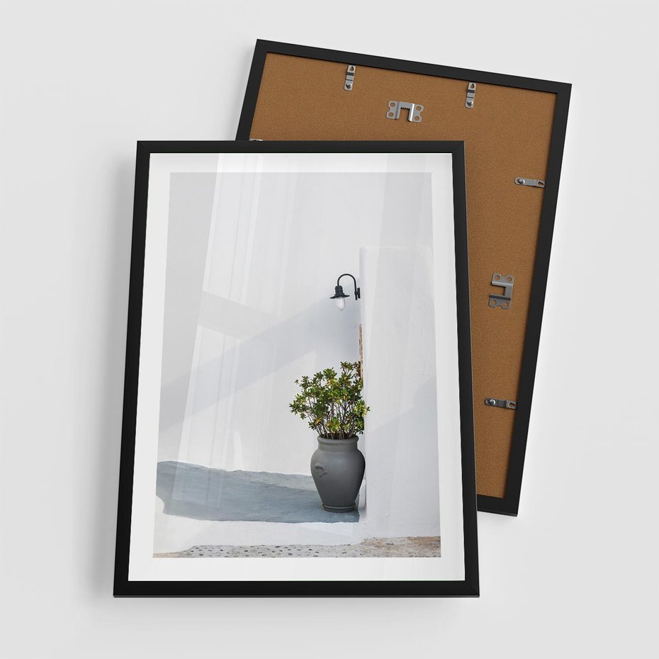 Plakat w ramie 50x70 - Błękitne wybrzeże - Santorini, Grecja - rama czarna