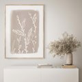Plakat w ramie 30x40 - Roślinne Przeniknięcia - nowoczesny subtelny plakat, beżowy - rama drewno