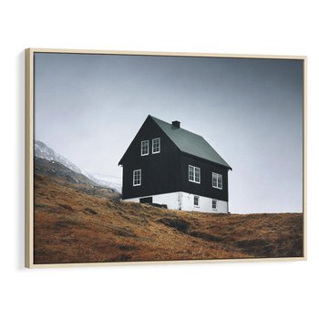 Obraz w ramie 70x50 - Ciepło i Przytulność - skandynawski, domek - rama drewno