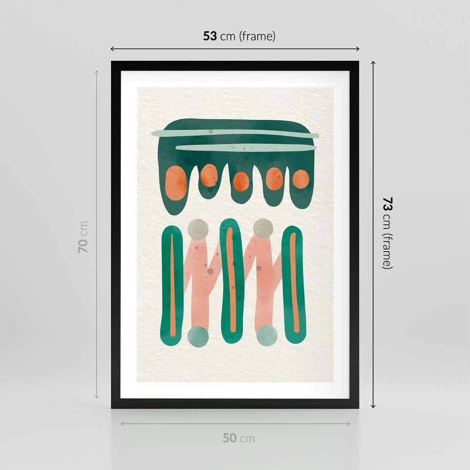 Plakat w ramie 50x70 - Zaklęte Wzory Natury - przypadkowe abstrakcyjne wzory, pomarańczowy i zielony - rama czarna