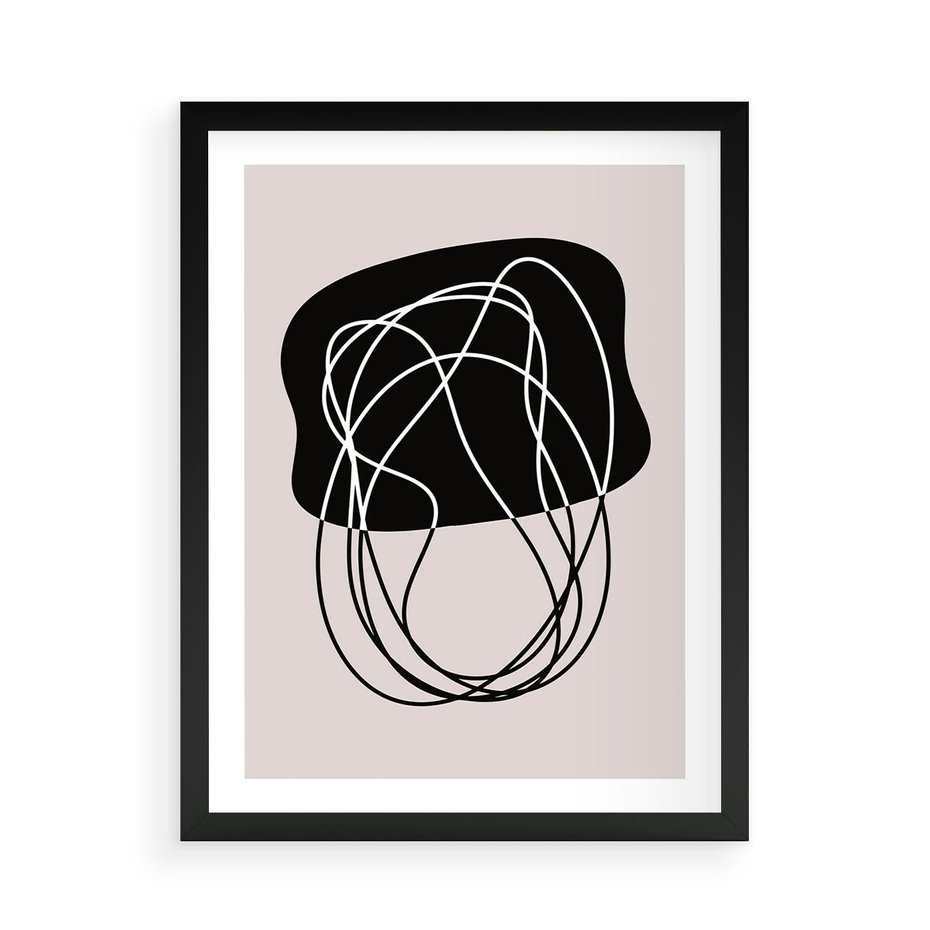 Plakat w ramie 50x70 - Abstrakcyjne Harmonie - abstrakcyjne szkicowane linie, minimalizm - rama czarna