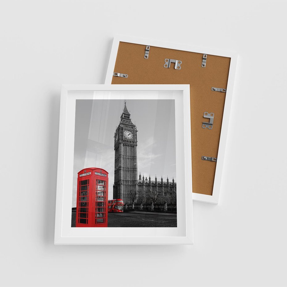 Plakat w ramie 40x50 - Budka telefoniczna przed Big Benem - budka, Londyn - rama biała
