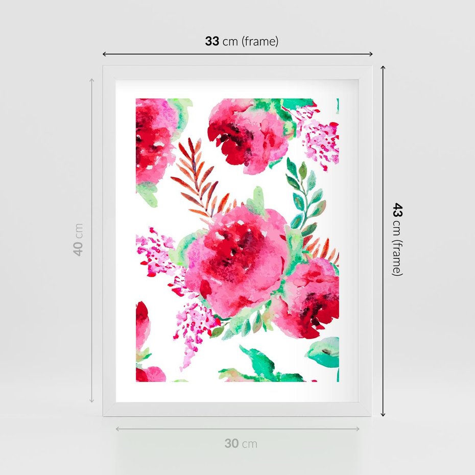 Plakat w ramie 30x40 - Delikatna Akwarela - kwiaty, akwarela - rama biała
