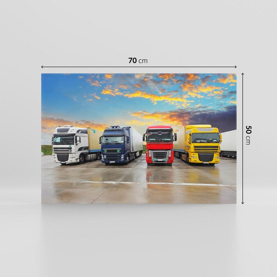 Obraz na płótnie 70x50 - Tiry i samochody w ruchu - ciężarówki, tiry