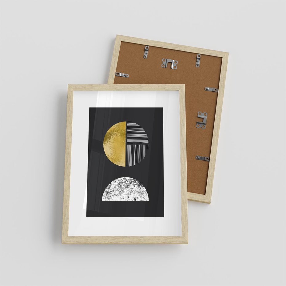 Plakat w ramie 30x40 - Złote Koła i Geometryczne Formy - grafika, modern - rama drewno