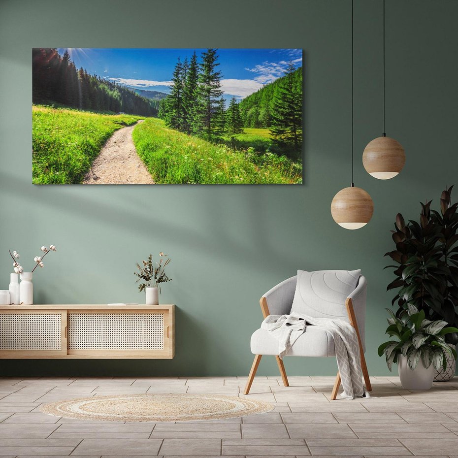 Obraz na płótnie 120x60 - Harmonia natury - góry, łąka