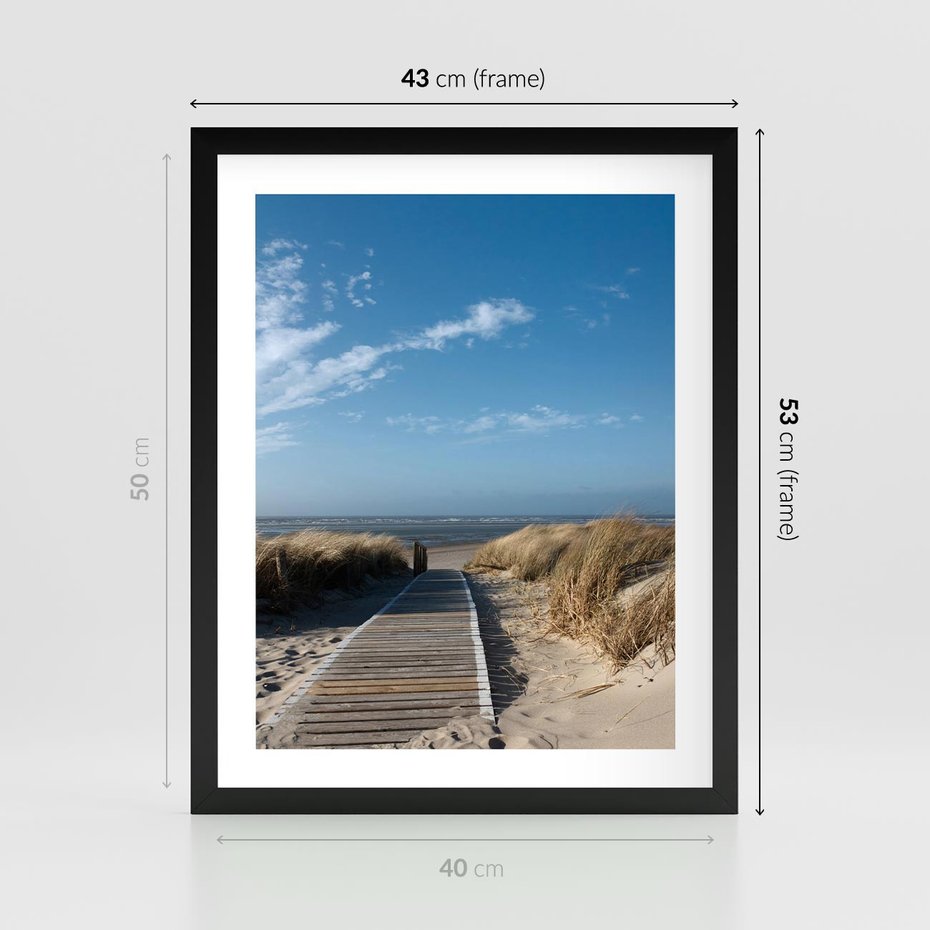 Plakat w ramie 40x50 - Boho na Plaży - plaża, pomost - rama czarna