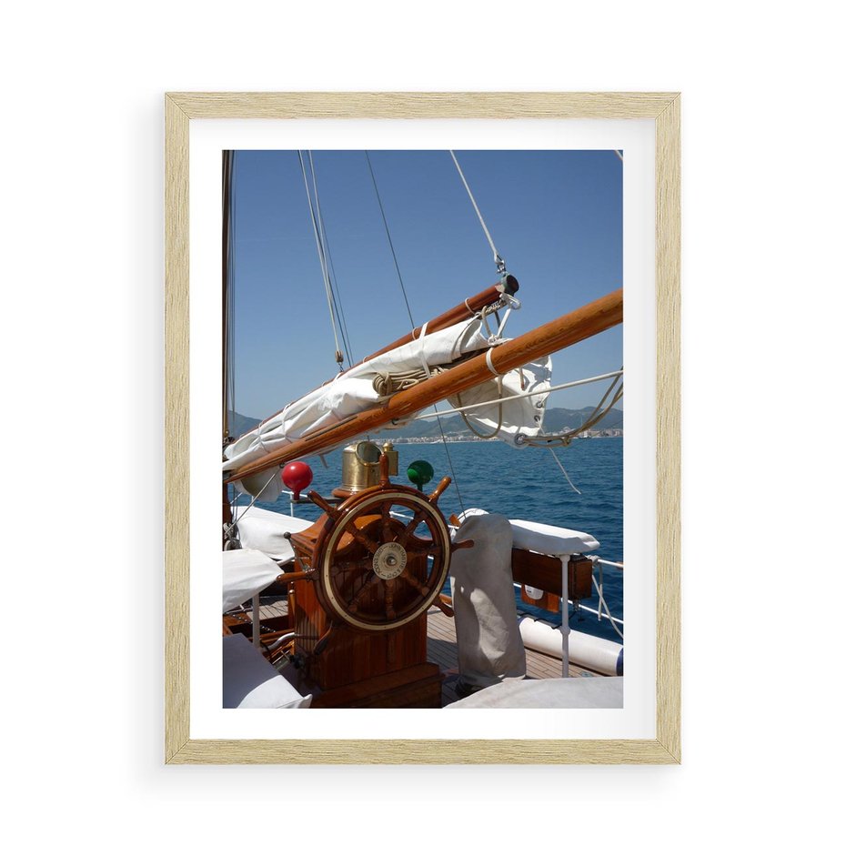 Plakat w ramie 50x70 - Podróż Morska - statek, ster - rama drewno