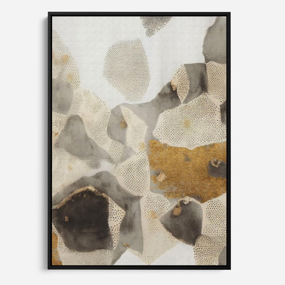 Obraz w ramie 70x100 - Nowoczesne Złoto i Szarość - plamy, złoto - rama czarna
