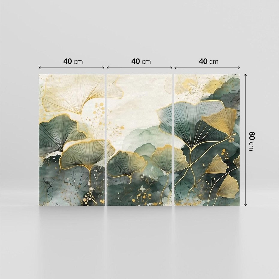 Obraz na płótnie 120x80 - Natura w Złotym Odcieniu - złote elementy, liście miłorzębu japońskiego