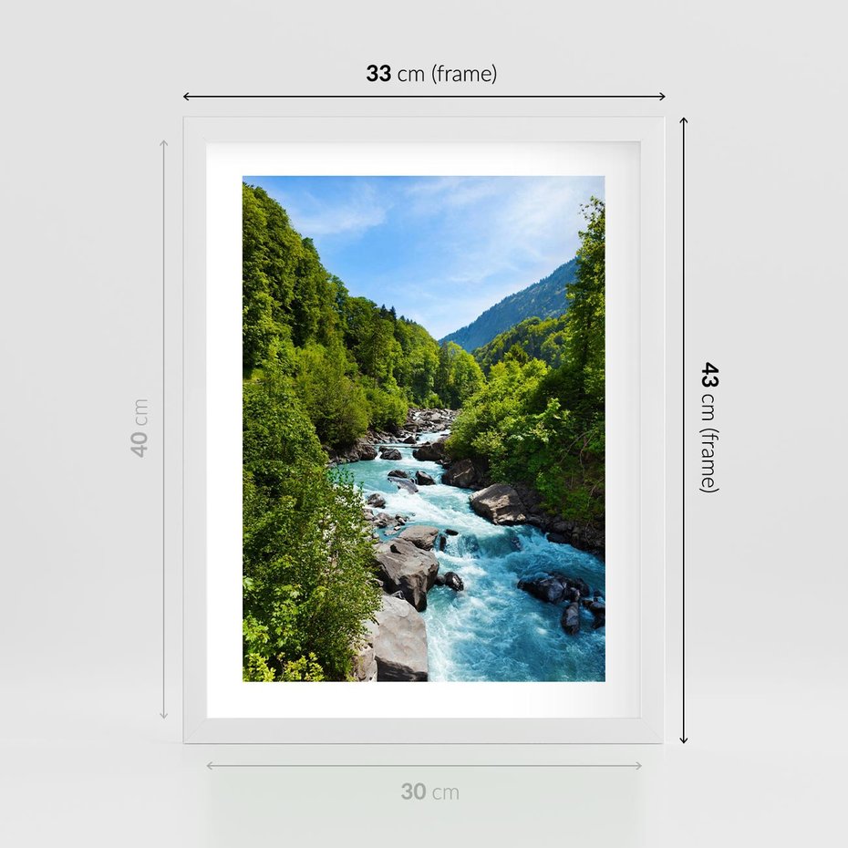 Plakat w ramie 30x40 - Górski strumyk - strumyk, góry - rama biała