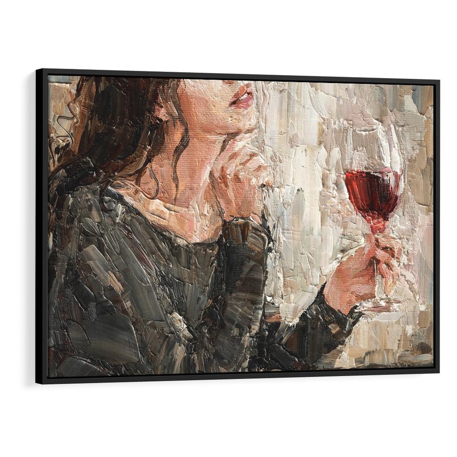 Obraz w ramie 100x70 - Esencja - kobieta wino obraz impresonizm olej na płótnie - rama czarna