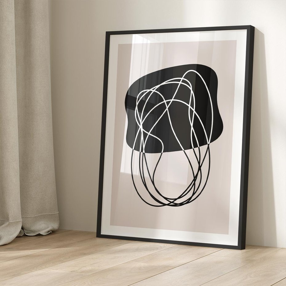 Plakat w ramie 50x70 - Abstrakcyjne Harmonie - abstrakcyjne szkicowane linie, minimalizm - rama czarna