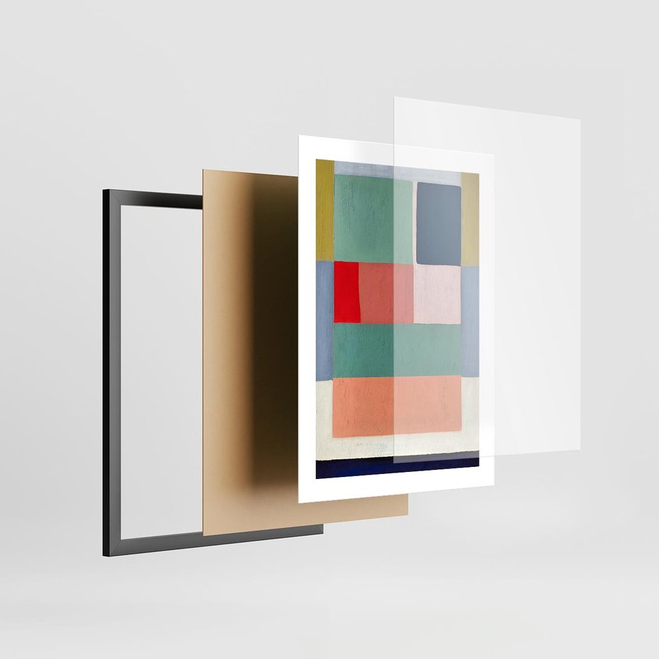 Plakat w ramie 30x40 - Bezgraniczne Nastroje Harmonii - abstrakcyjne geometryczne kształty, olejny obraz - rama czarna