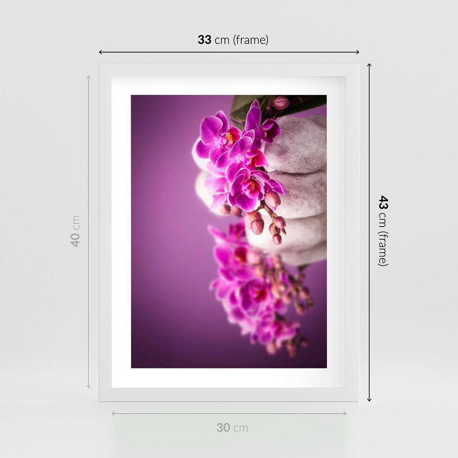 Plakat w ramie 30x40 - Relaksująca orchidea w spa - spa, orchidea - rama biała