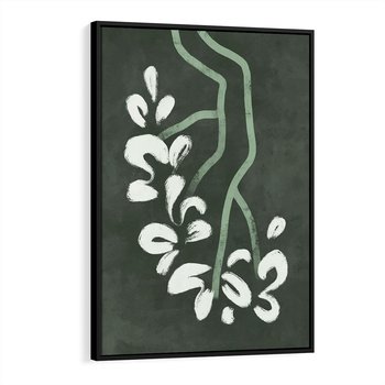 Obraz w ramie 70x100 - Rozkwitające Zielone Gałęzie - abstrakcyjne delikatne zielone linie, podobne do gałęzi kwiatów - rama czarna