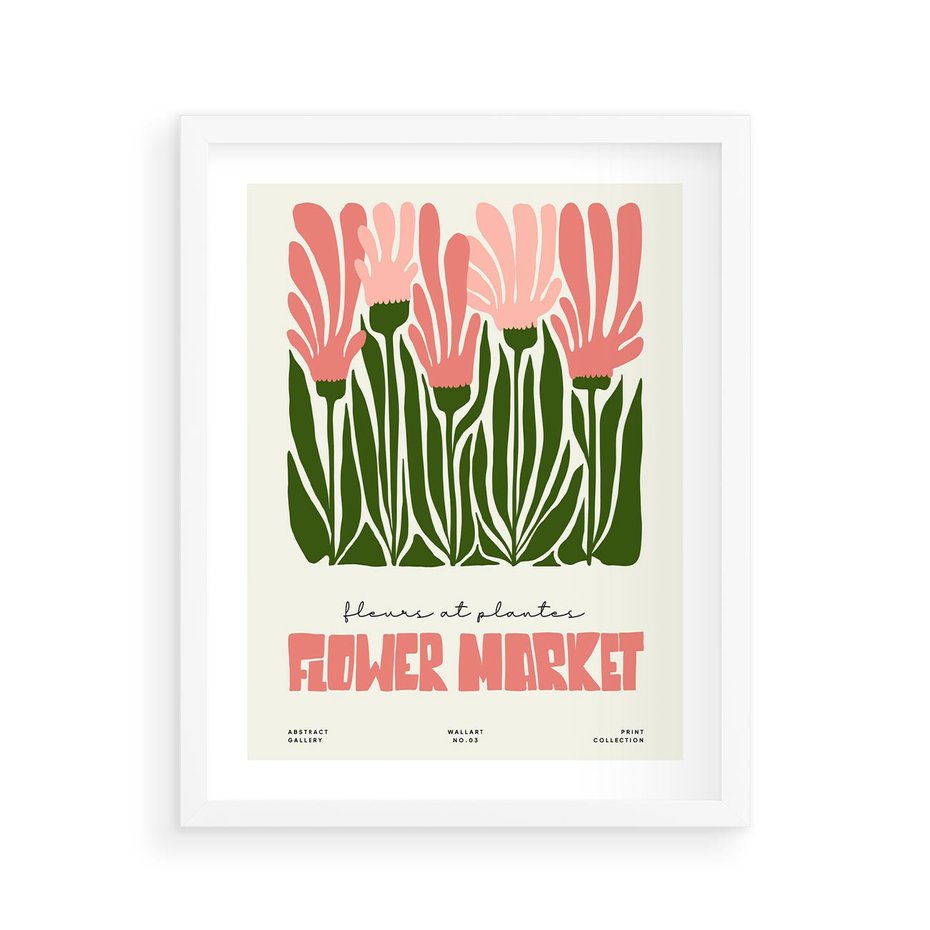 Plakat w ramie 40x50 - Symfonia Kolorowych Kształtów - nowoczesna grafika, kwiatowa kompozycja - rama biała