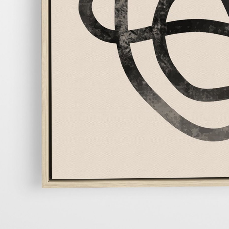 Obraz w ramie 50x70 - Przenikanie Wirtualnych Wymiarów - zaplątane minimalistyczne linie, na bezowym tle - rama drewno