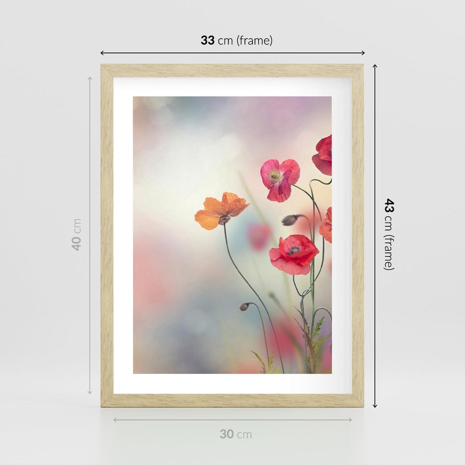 Plakat w ramie 30x40 - Urok natury - kwiaty, akwarela - rama drewno