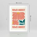 Plakat w ramie 50x70 - Retro Radość - typografia, wesołe kwiaty - rama biała