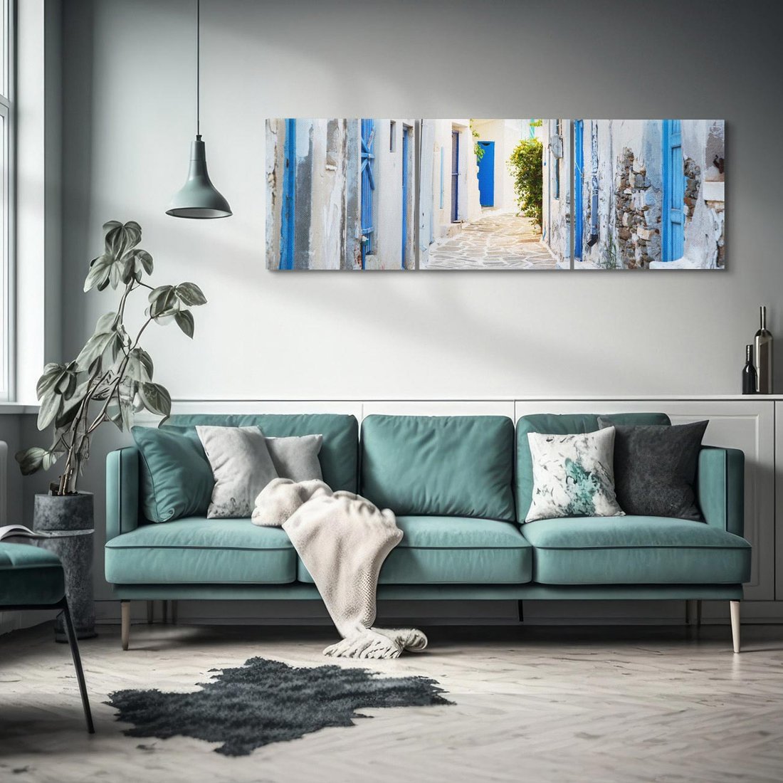 Obraz na płótnie 120x40 - Urok greckiej uliczki - Grecja, wyspa