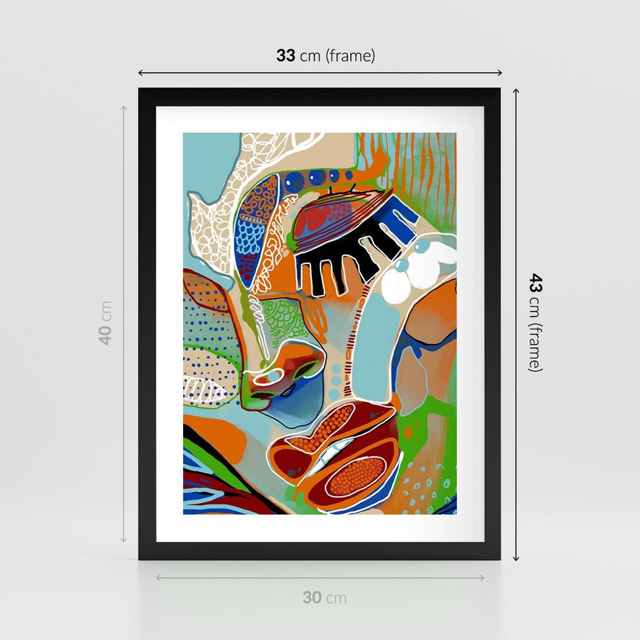 Plakat w ramie 30x40 - Wibracje Kształtów - abstrakcyjny portret kobiety, twarz - rama czarna