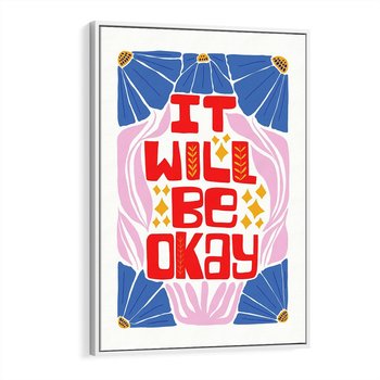 Obraz w ramie 80x120 - Kwiatowa Ekstaza - czerwona pozytywna typografia, kwiatowa kompozycja - rama biała