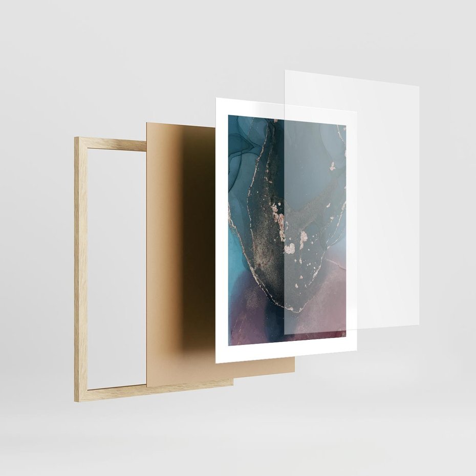 Plakat w ramie 30x40 - Luksusowy Kontrast - marmur, granat i fiolet - rama drewno