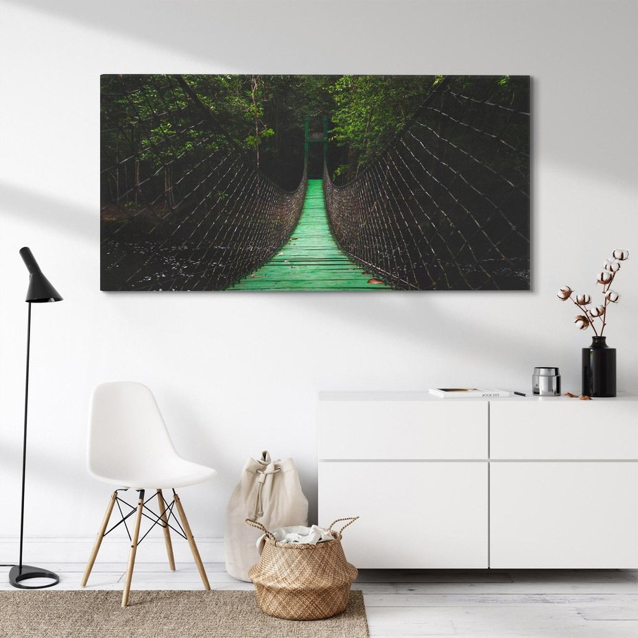 Obraz na płótnie 120x60 - Most linowy w lesie - most, linowy