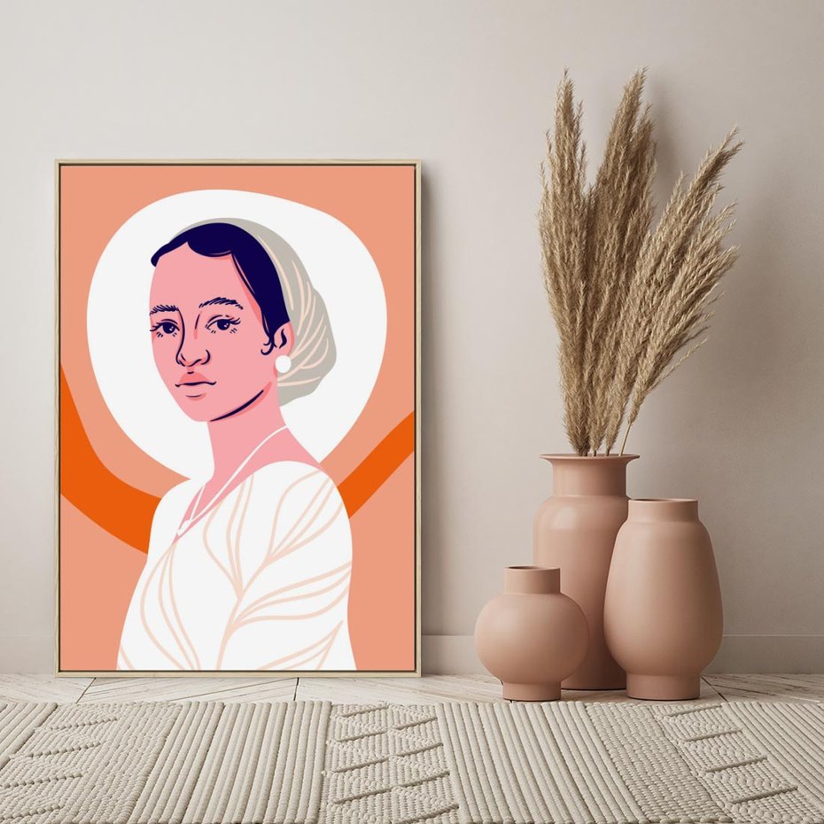 Obraz w ramie 80x120 - Kobieca Harmonia - nowoczesny plakat, styl retro - rama drewno