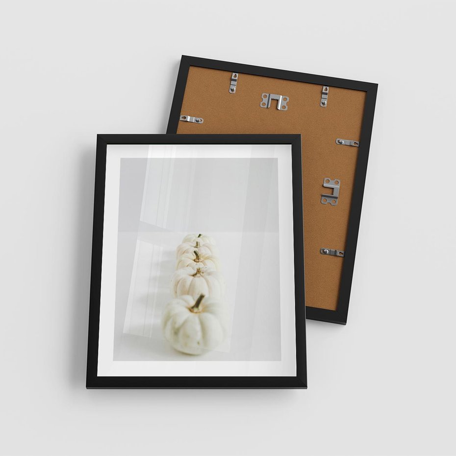 Plakat w ramie 40x50 - Białe Dynie - białe dynie, jesień - rama czarna