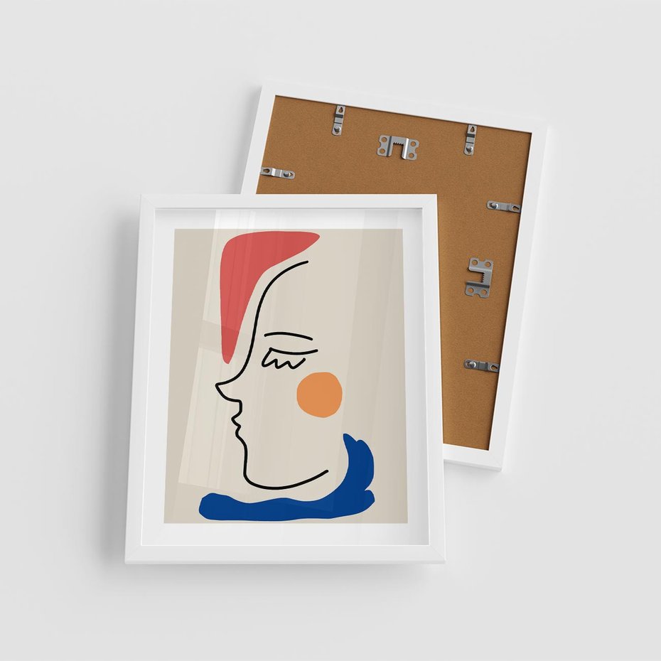 Plakat w ramie 40x50 - Impresje Kształtów - abstrakcyjny obraz, przypomina twarz - rama biała