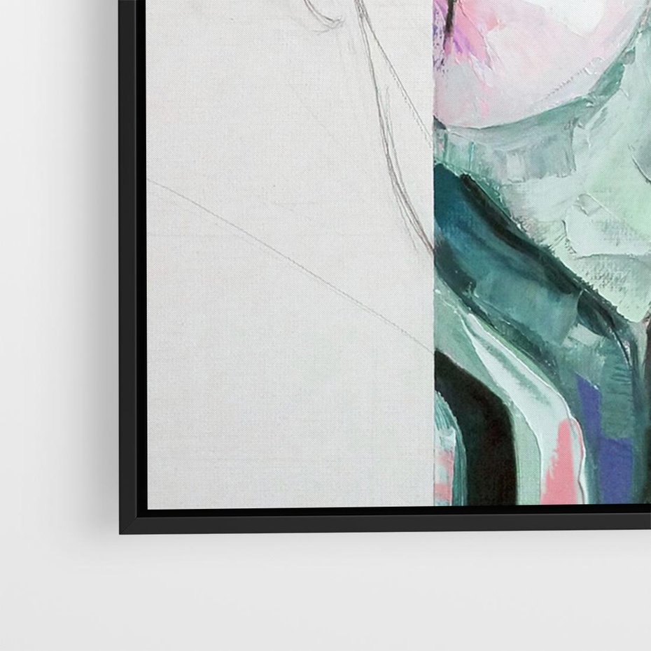 Obraz w ramie 100x70 - Niezakończona Piękność - abstrakcyjny obraz olejny, portret kobiety - rama czarna