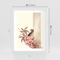 Plakat w ramie 40x50 - Kwiatowe Zanurzenie - japońska sztuka, ptak - rama biała