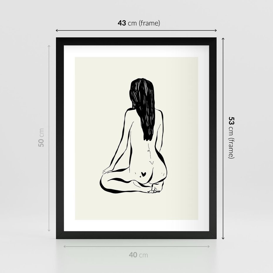 Plakat w ramie 40x50 - Minimalistyczna Piękność: Kobieta w Sztuce - grafika minimalizm, rysunek kobiety - rama czarna