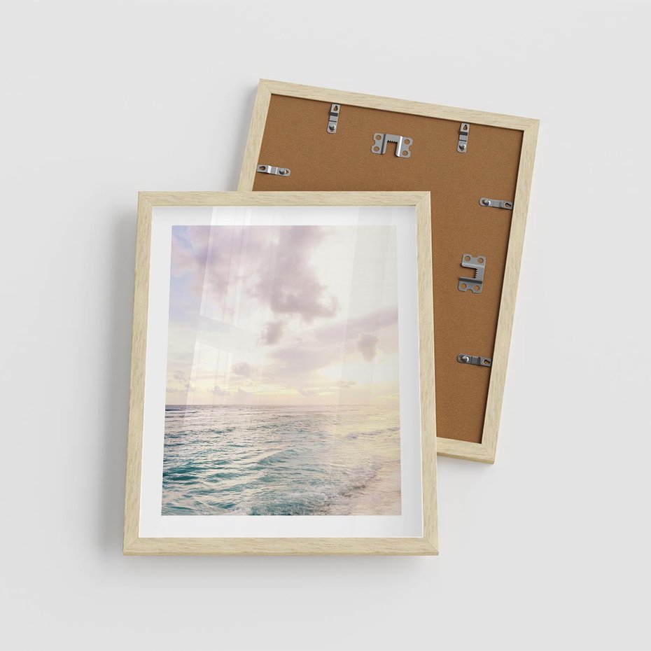 Plakat w ramie 40x50 - Pastelowa Plaża - plaża, pastelowe kolory - rama drewno